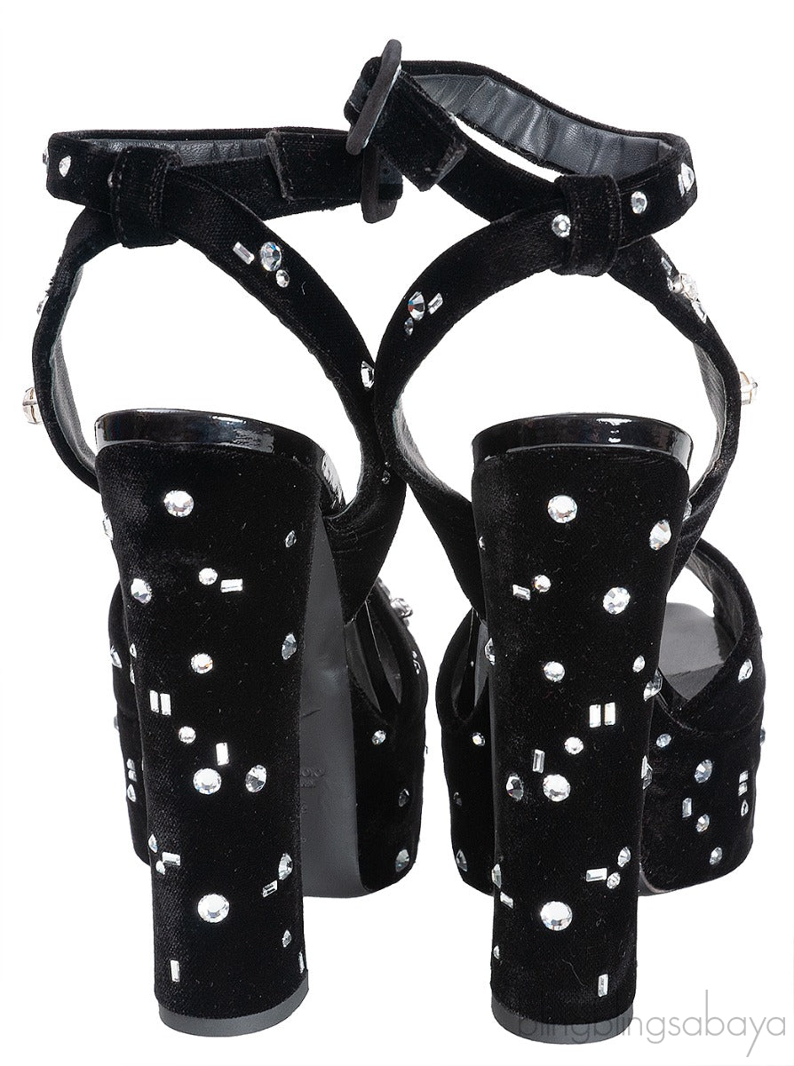 Lavinia Swarovski Crystal Velvet Platform Sandals