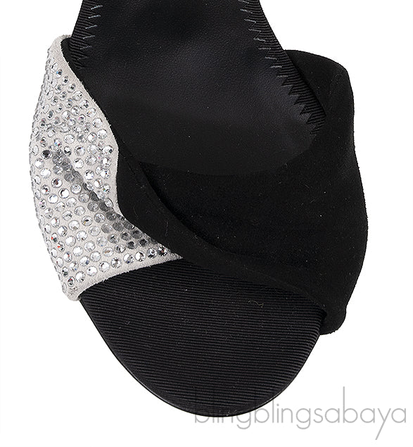 Black Crystal Embellished Vamp Slingback