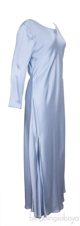 Powder Blue Long Sleeve Satin Dress