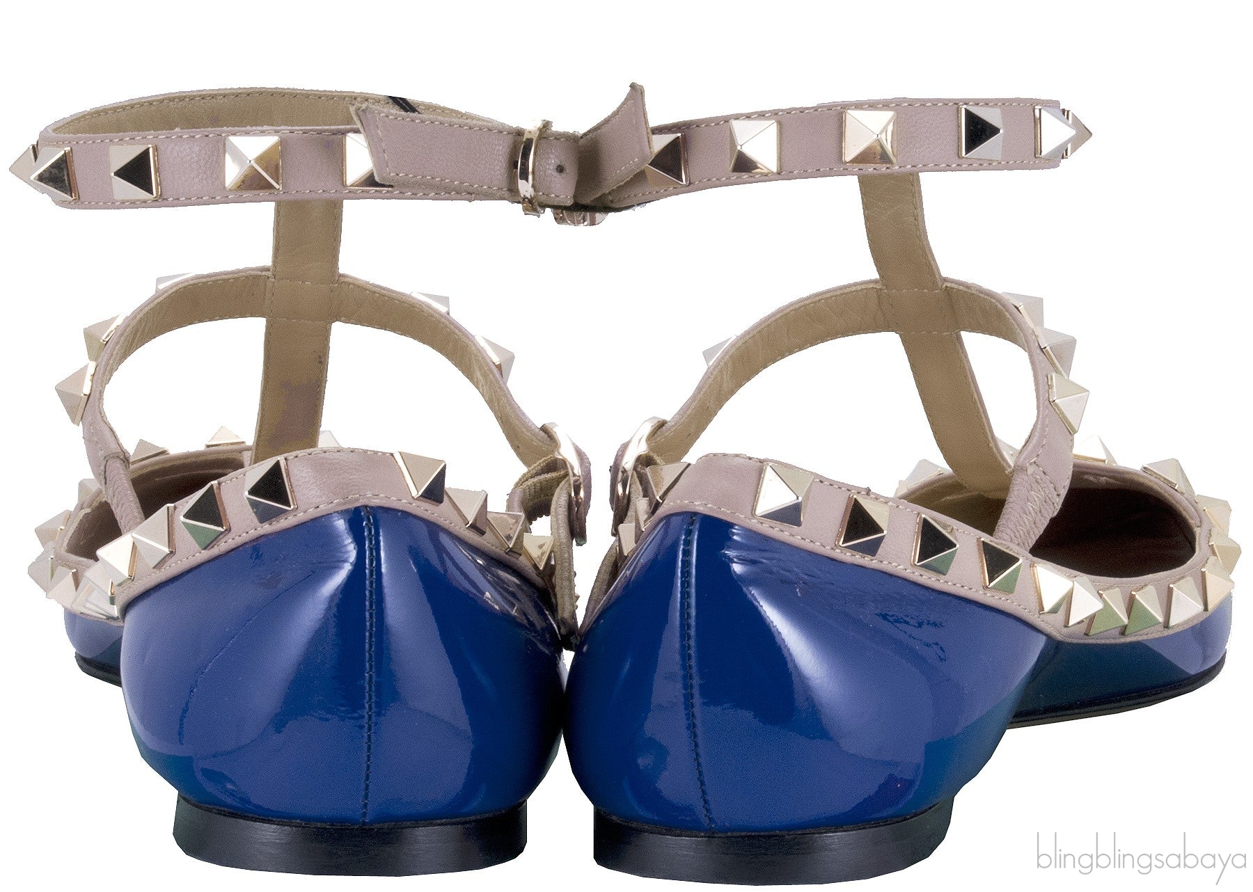 Patent Blue Rockstud Flat Ballerina
