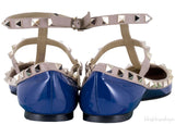 Patent Blue Rockstud Flat Ballerina