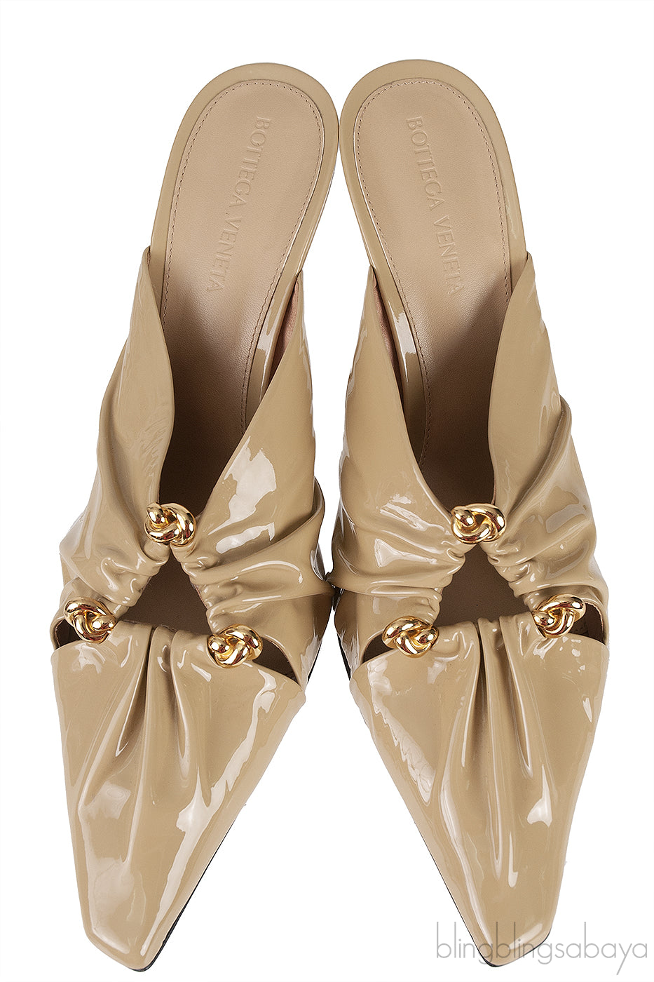 Beige Patent Leather Bunny Mules