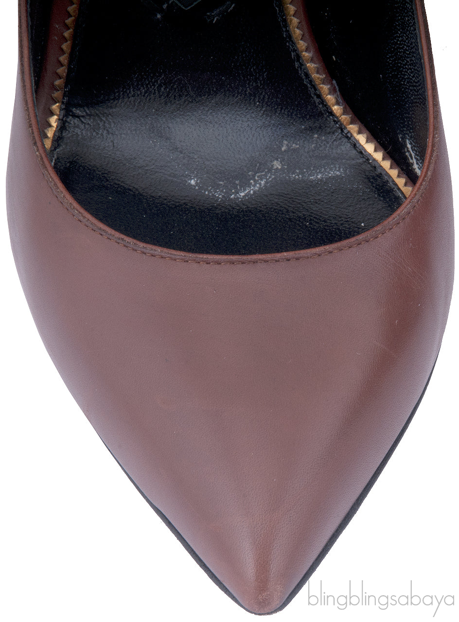 Brown Padlock Ankle Strap Pump