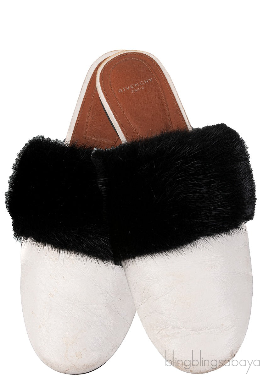 White Bedford Fur Trim Mules