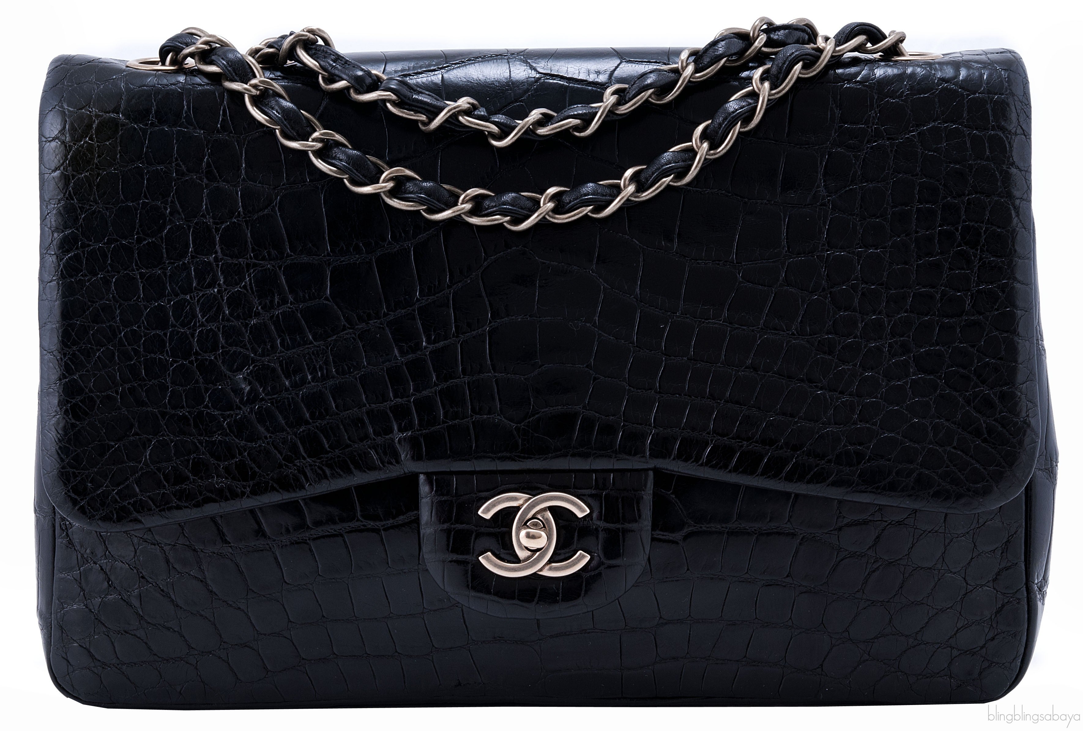 Classic Jumbo Black Shiny Croco