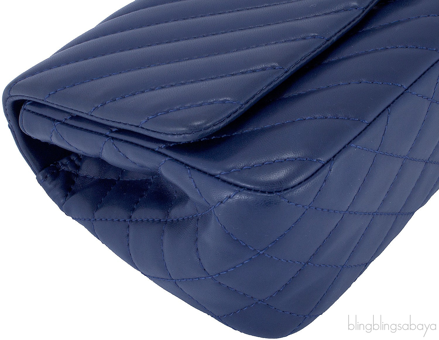 Blue Chevron Quilted Medium Flap Bag