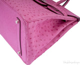 Birkin 35 Ostrich Fuschia Pink PHW