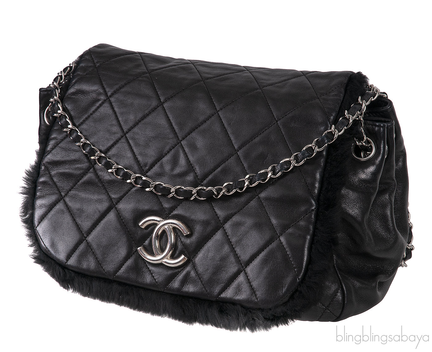 Black Quilted Rabbit Fur Bag