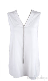 White V-neck Chain Blouse