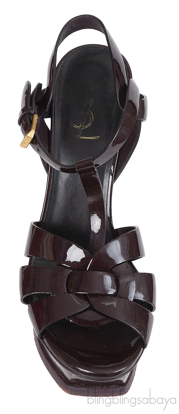 Yves Saint Laurent Tribute Burgundy Patent Sandals