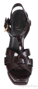 Yves Saint Laurent Tribute Burgundy Patent Sandals