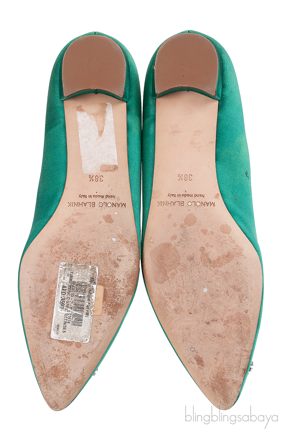 Manolo Blahnik Emerald Green Satin Hangisi Flat Shoes