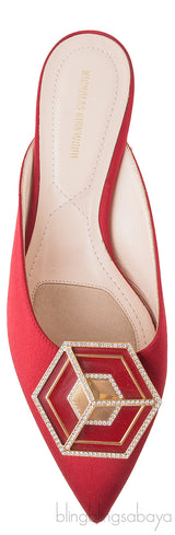 Red Satin Eden Mirror Flat Mule