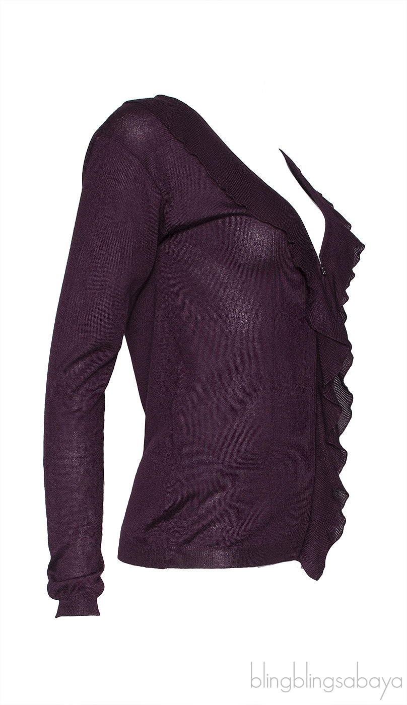 Plum Ruffled Trim Cardigan