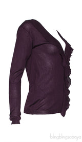Plum Ruffled Trim Cardigan