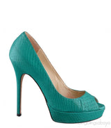 Green Snakeskin Peep Toe Heels