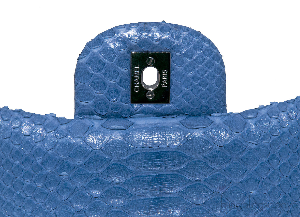 Classic Jumbo Blue Python Flap Bag