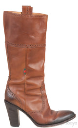 Brown Brogue Perforated High Boots