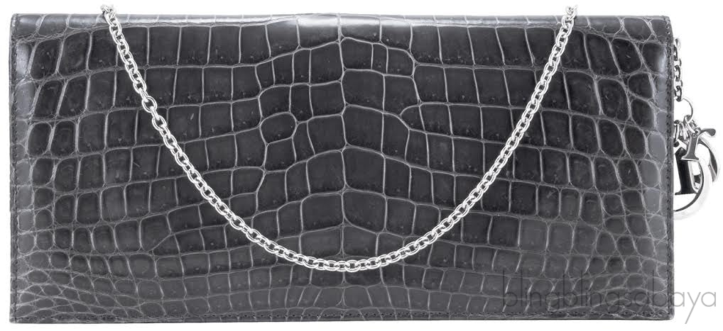 Grey Patent Alligator Clutch Bag