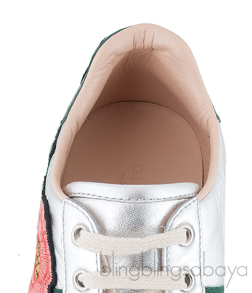 Floral Patch Silver Metallic Sneakers