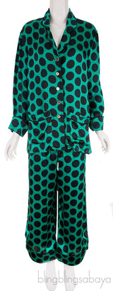 Green Polka-dot Satin Shirt & Pants