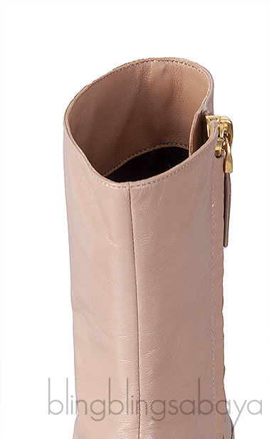 Nude Pointed Toe Leather Boots