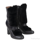 Hermes Black Leather and Fur Ankle Boots