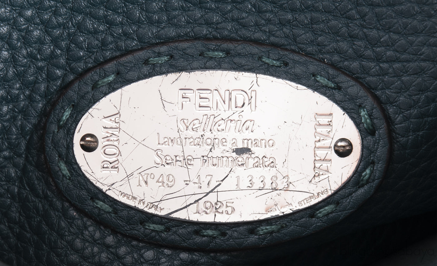 Fendi Selleria Peekaboo Dark Green Medium Python Handle Bag