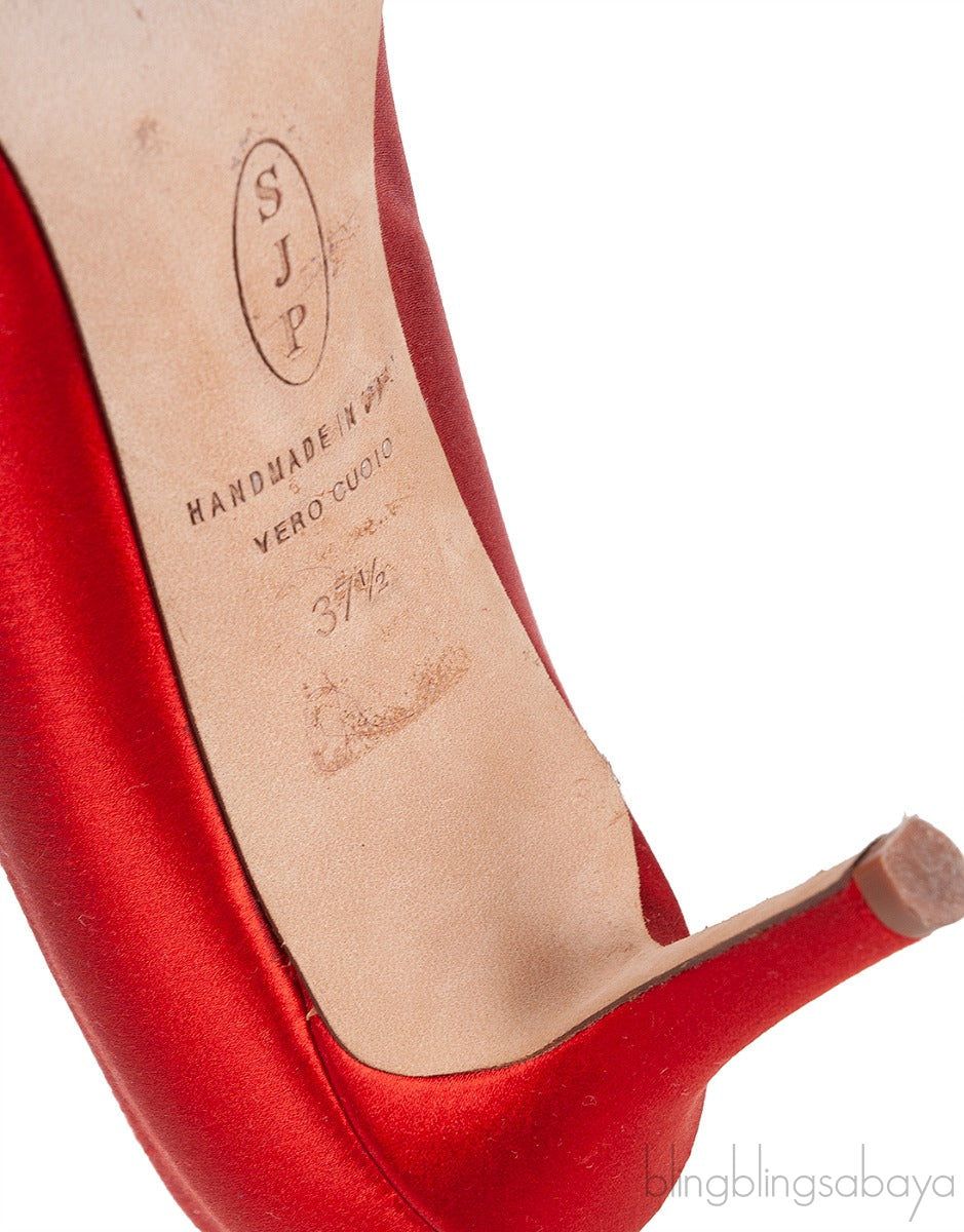 Sarah Jessica Parker Red Satin Crystal Embellished Heels