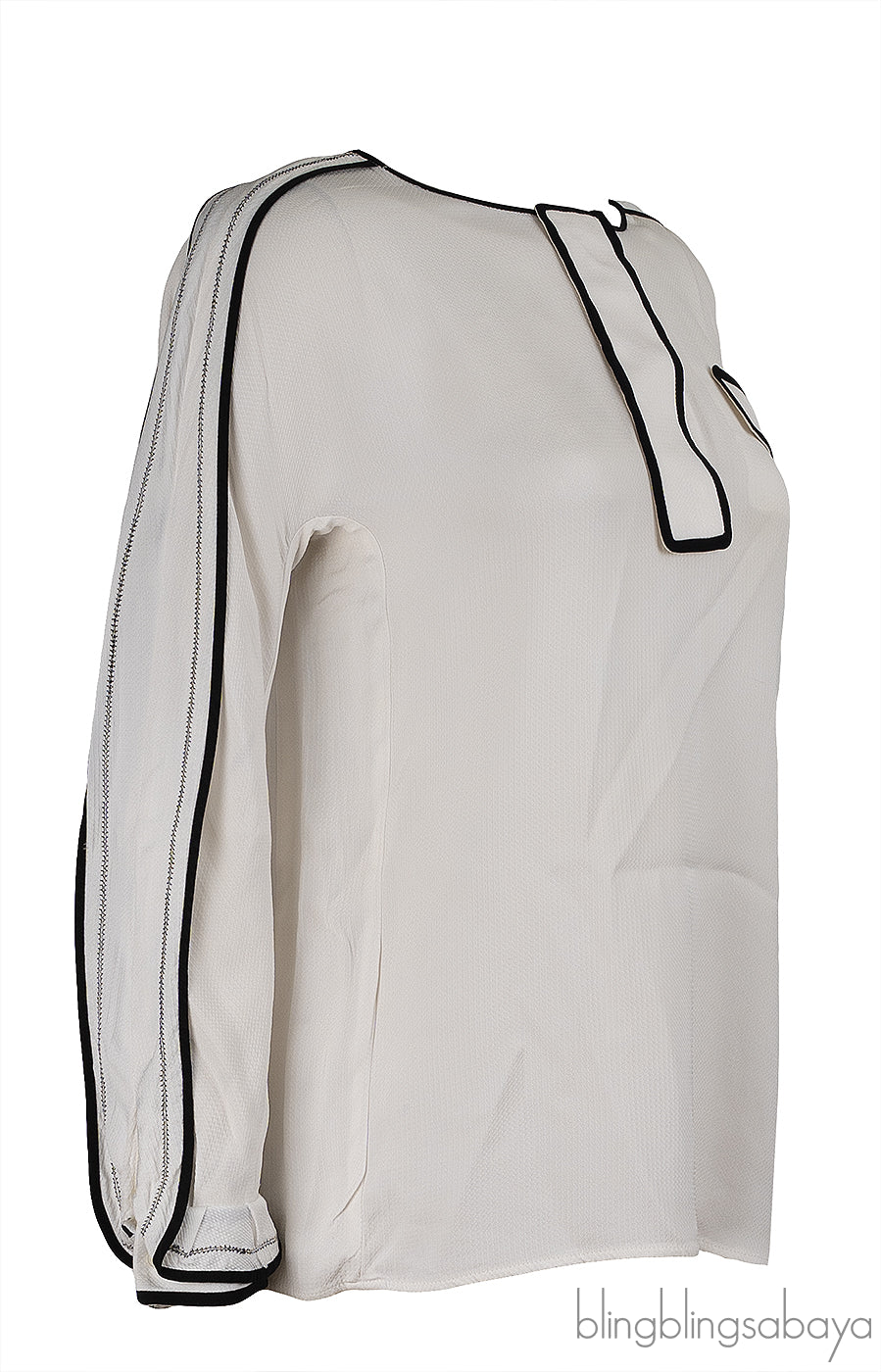 Chloe Milk White and Black Trim Blouse