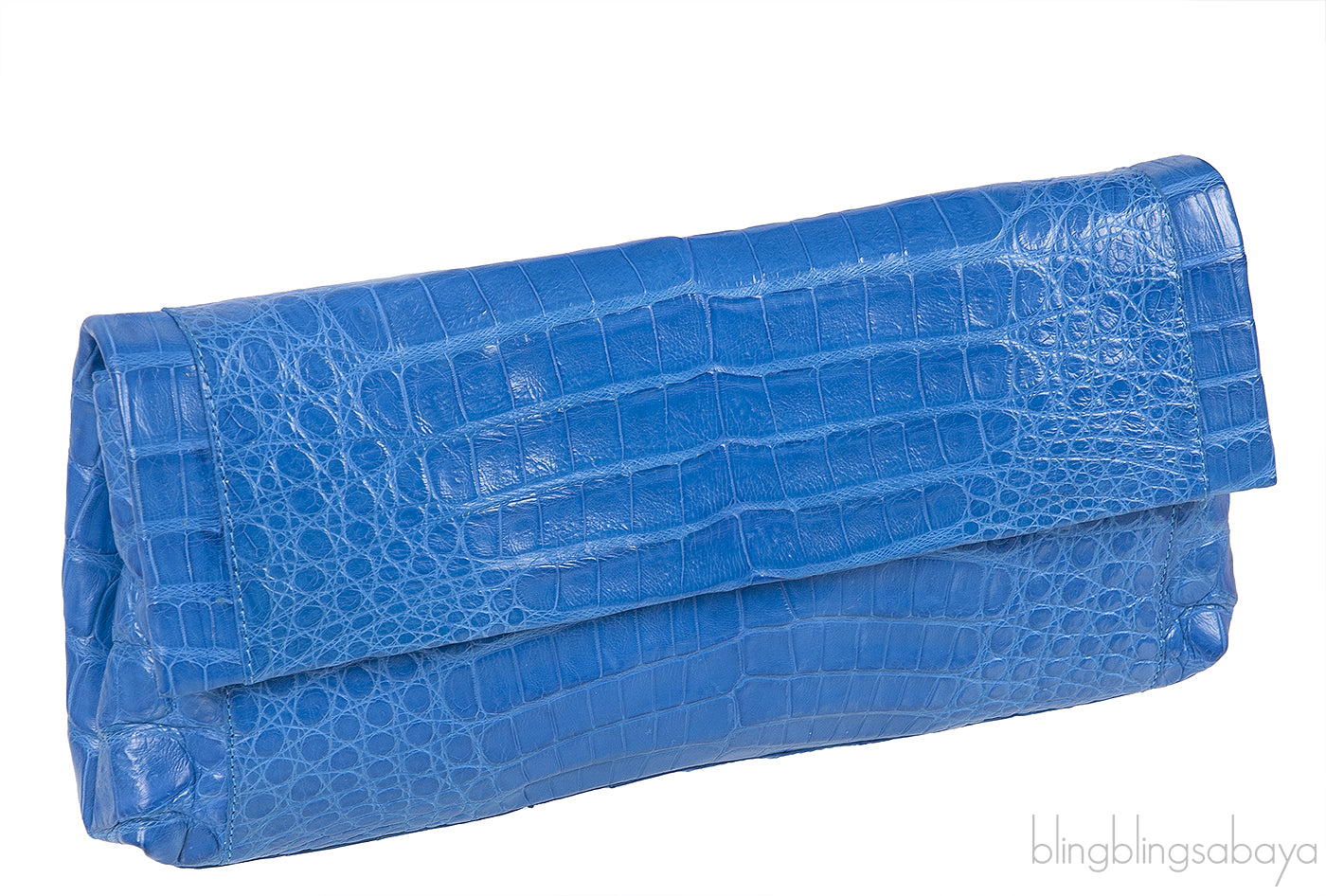 Blue Crocodile Fold-over Clutch Bag