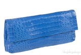 Blue Crocodile Fold-over Clutch Bag