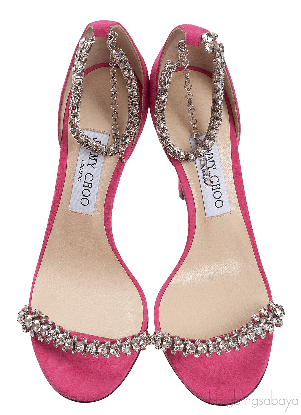 Jimmy Choo Shiloh Pink Suede Crystal Heels