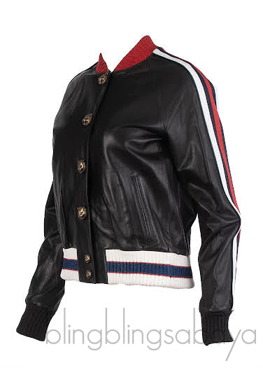 Gucci Black Hollywood Bomber Leather Jacket