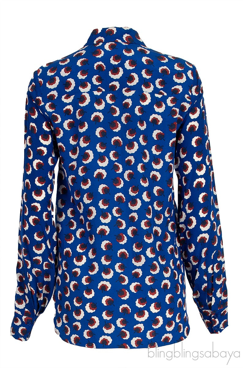 Blue Printed Silk Long Sleeve Shirt