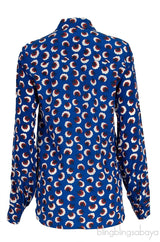 Blue Printed Silk Long Sleeve Shirt