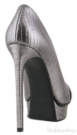 Yves Saint Laurent Gun Metal Lizard Print Pointed Pump