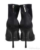 Black Satin Crystal Embellished Peep Toe Boots