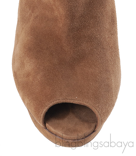 Louis Vuitton Brown Suede Peep Toe Ankle Boots