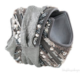 Grey Satin Metal Mesh Clutch
