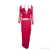 Self-Portrait Fuchsia Pink Jersey Cut out Top & Ruched Skirt