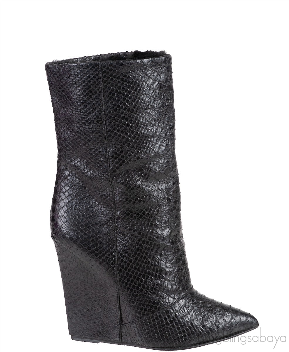 Black Python Wedge Boots