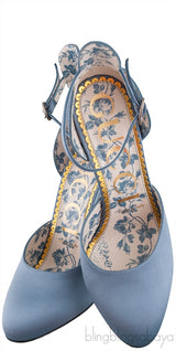 Gucci Blue Grey Satin Daisy 105 Slingback Heels