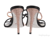 Rene Caovilla Pearl & Rose Gold Crystal Black Satin Sandals
