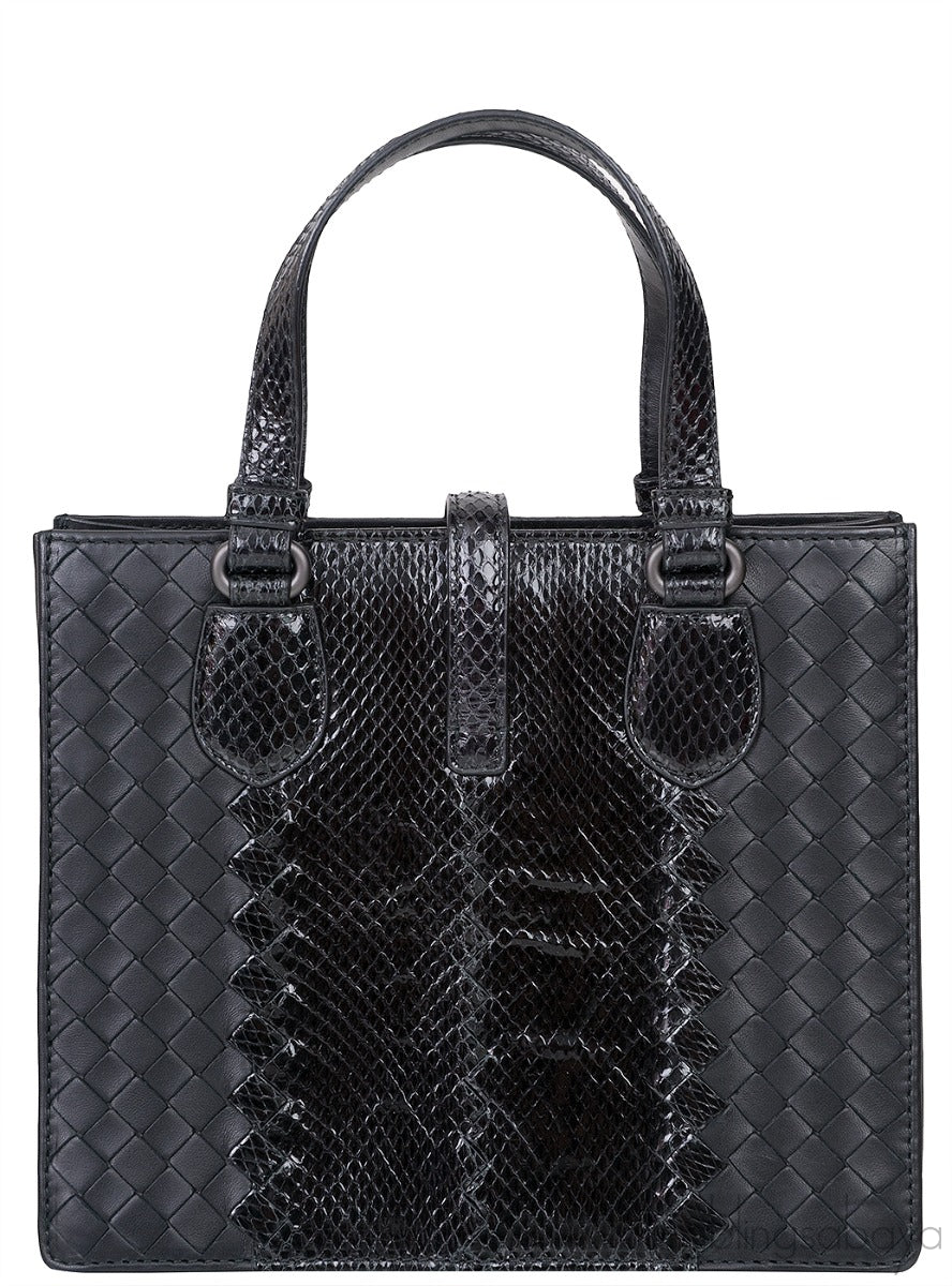 Bottega Veneta Black Intrecciato Leather & Python Handbag
