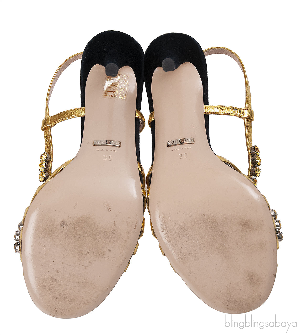 Black/Gold Velvet Nappa Crystal Zephyra Slingback Heels