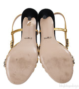 Black/Gold Velvet Nappa Crystal Zephyra Slingback Heels