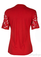 Red T-shirt with Lace Sleeves
