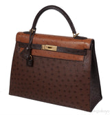 Hermes Kelly 32 Chocolate Natural and Dark Brown Ostrich GHW