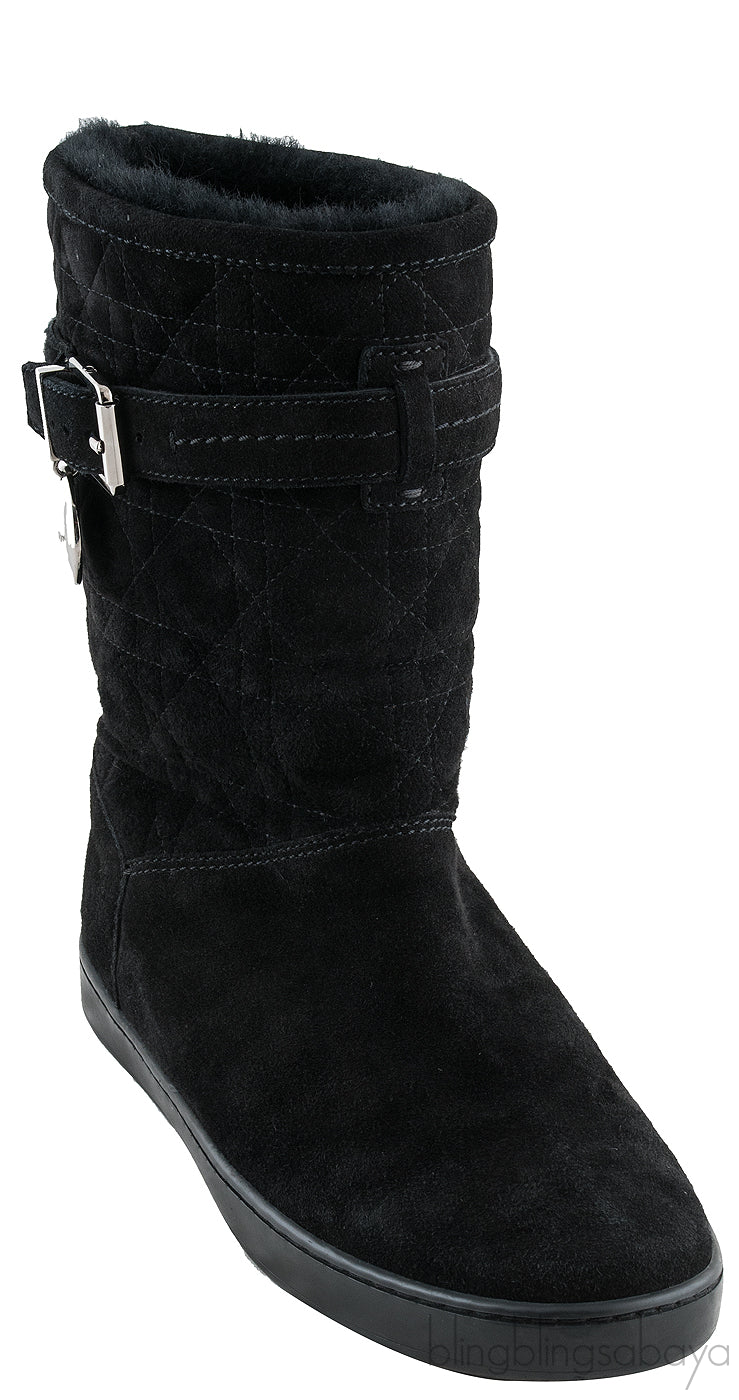 Black Quilted Suede Boots
